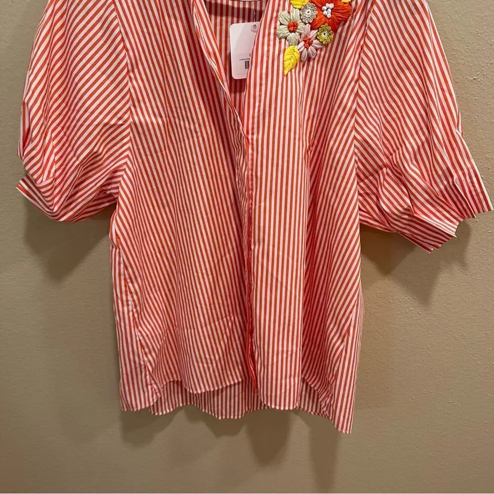 NWT Tuckernuck Le Sarte Pettegole Orange Striped Floral Top Medium - Picture 6 of 12